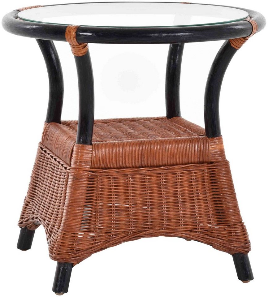 Krines Home Beistelltisch Rattan Beistelltisch mit Glasplatte Kaffeetisch Wohnzimmer Tisch, aus Rattan Naturmaterial von Krines Home