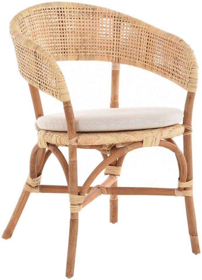 Krines Home Bistrostuhl Rattanstuhl mit Armlehne Bistro Sessel Korbstuhl skandinavischer Stil, Natur Rattan Stuhl von Krines Home