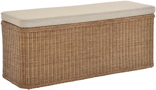 Krines Home Breiter Rattan Wäschekorb 115cm mit Deckel Wäschetruhe XXL Sitzbank schmal Flur Bank Sitzhocker Wäschesammler Sitz-Truhe Natur (Hellbraun, Rechteckig 115cm) von Krines Home