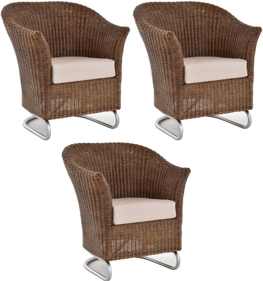 Krines Home Cocktailsessel Set/3 Wohnzimmersessel Clubsessel Rattan Wipp-Sessel Cocktail (3-St., 3er-Set), Rattansessel mit Metallfüßen von Krines Home