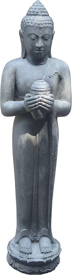 Krines Home Dekofigur Große Buddha-Figur Steinbuddha 150 cm mit Lotus-Gefäß Steinguss, stehende Steinfigur/Skulptur für Haus und Garten von Krines Home