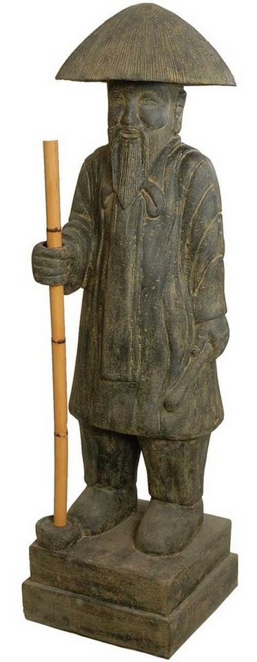 Krines Home Dekofigur Große Gartenfigur Konfuzius 145cm / Mönch mit Stab Steinguss China, Lavastein Chinesischer Bauer Wanderer/Steinfigur für Haus und Garten von Krines Home