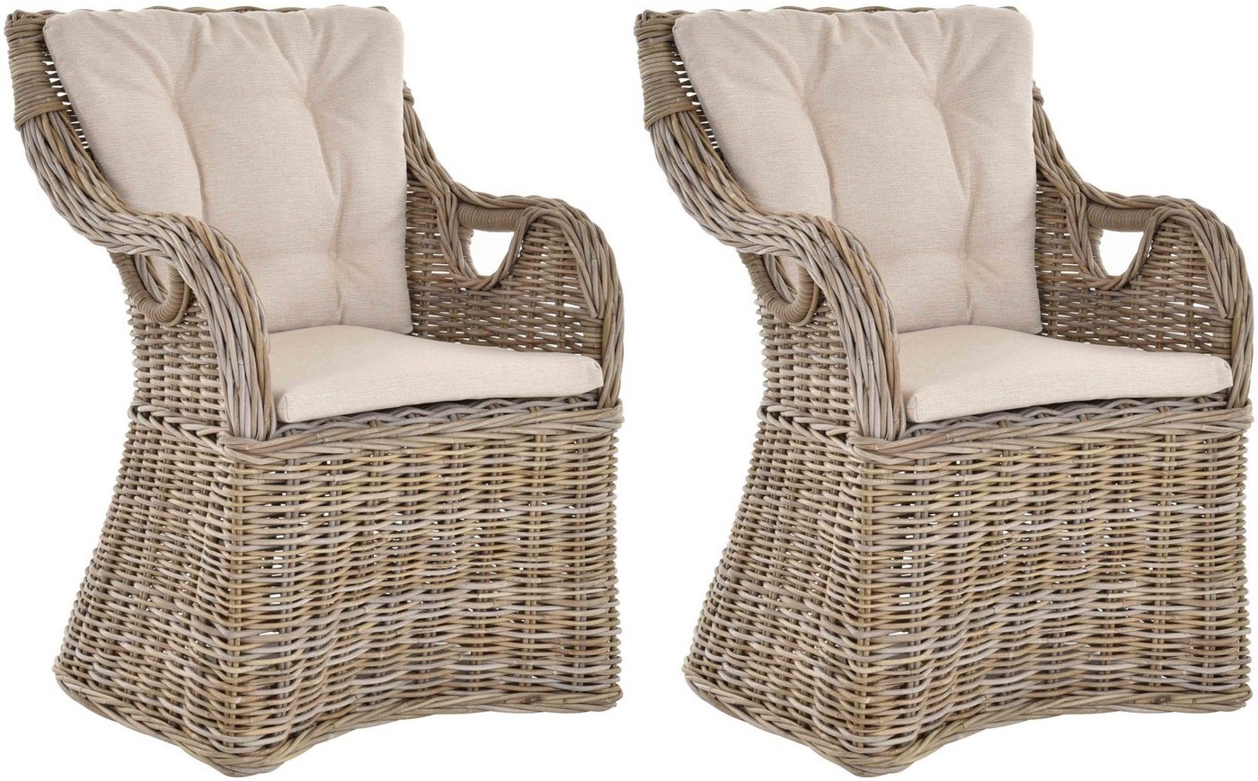 Krines Home Esszimmersessel 2er Set Rattansessel Breit Skandinavischer Stil Natur (Grau, Gr. 4) (2-St., 2er Set), Rattan, Sessel, breiter Armlehnsessel, Wohnzimmer von Krines Home