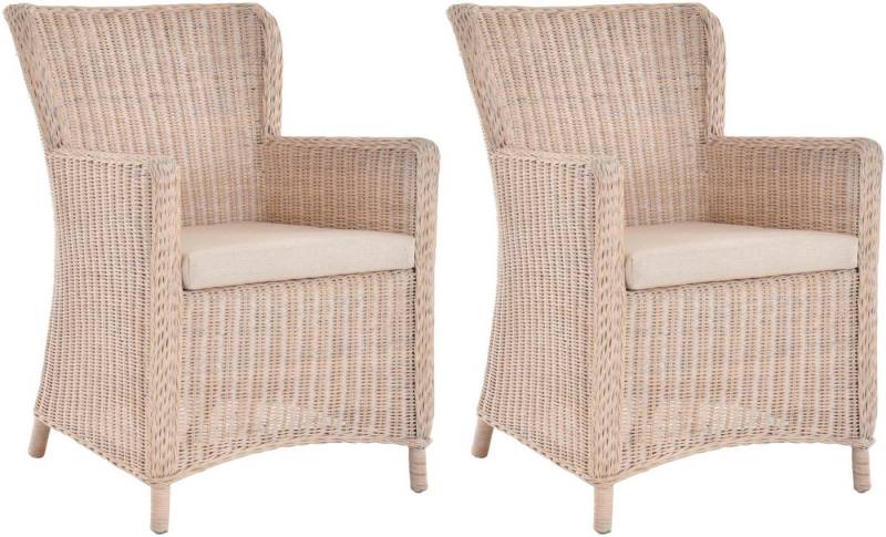 Krines Home Esszimmersessel 2er Set Rattansessel Skandinavischer Stil Natur Rattan Sessel, Armlehnsessel, Esszimmer von Krines Home