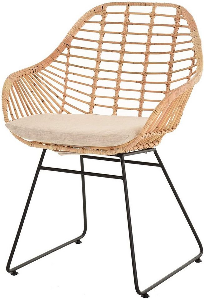 Krines Home Esszimmersessel Rattan Retro Sessel mit Armlehne 50er Korbsessel Retro-Stil Korbstuhl Esszimmer Armlehnstuhl (Sessel nach Auswahl ohne oder mit Polster), Eisen Gestell von Krines Home