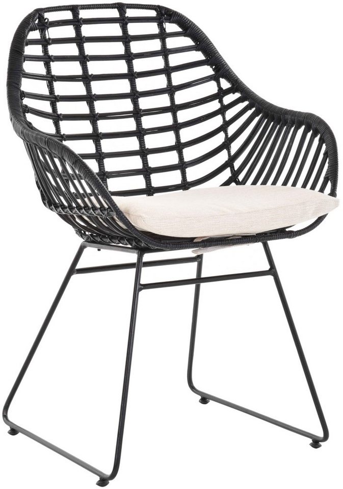 Krines Home Esszimmersessel Rattan Retro Sessel mit Armlehne 50er Korbsessel Retro-Stil Korbstuhl Esszimmer Armlehnstuhl (Sessel nach Auswahl ohne oder mit Polster), Eisen Gestell von Krines Home