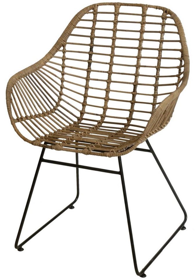 Krines Home Esszimmersessel Rattan Retro Sessel mit Armlehne 50er Korbsessel Retro-Stil Korbstuhl Esszimmer Armlehnstuhl (Sessel nach Auswahl ohne oder mit Polster), Eisen Gestell von Krines Home