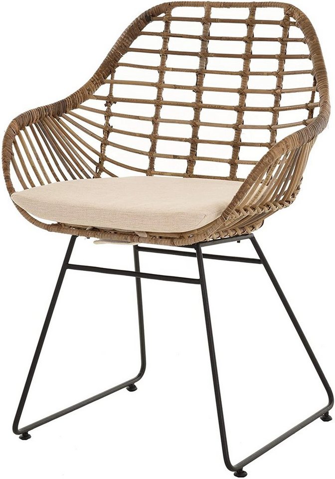 Krines Home Esszimmersessel Rattan Retro Sessel mit Armlehne 50er Korbsessel Retro-Stil Korbstuhl Esszimmer Armlehnstuhl (Sessel nach Auswahl ohne oder mit Polster), Eisen Gestell von Krines Home