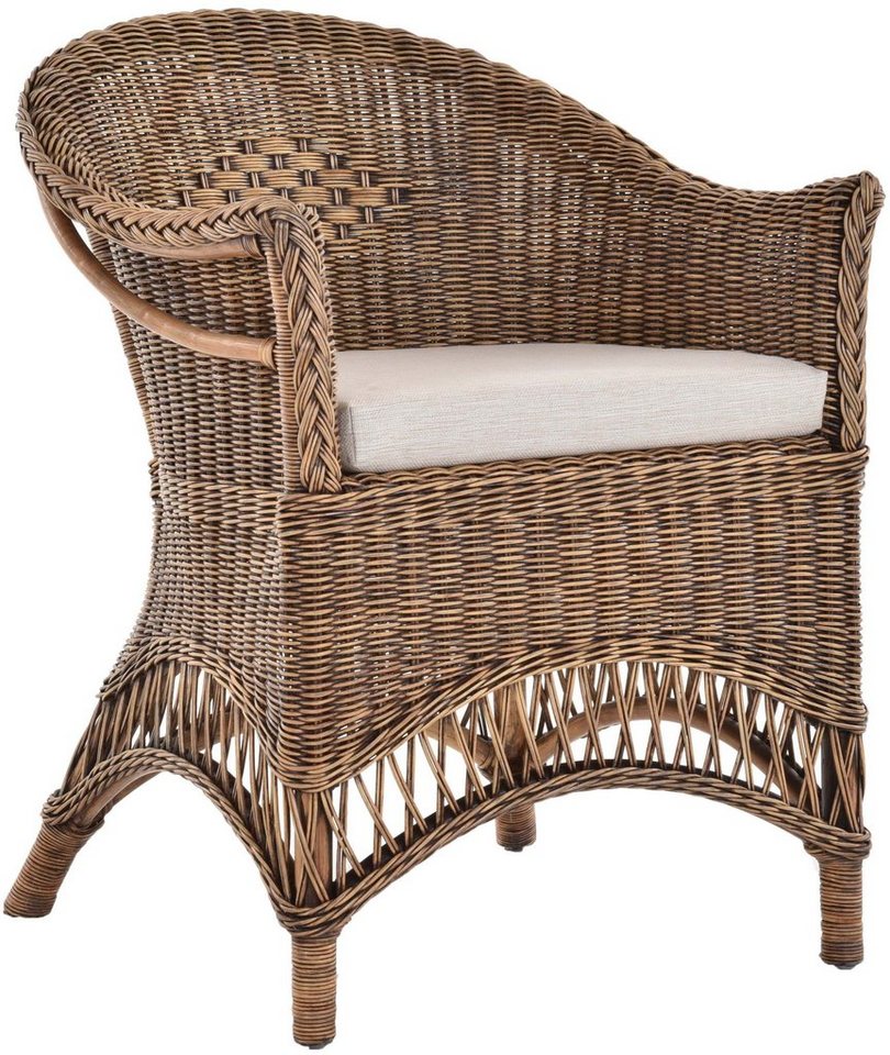 Krines Home Esszimmersessel Rattansessel Landhaus Flechtsessel Wintergarten Sessel Korbsessel, mit Armlehnen, Natur Rattan Krines Home Esszimmersessel Rattansessel Landhaus Flechtsessel Wintergarten Sessel Korbsessel, mit Armlehnen, Natur Rattan von Krines Home