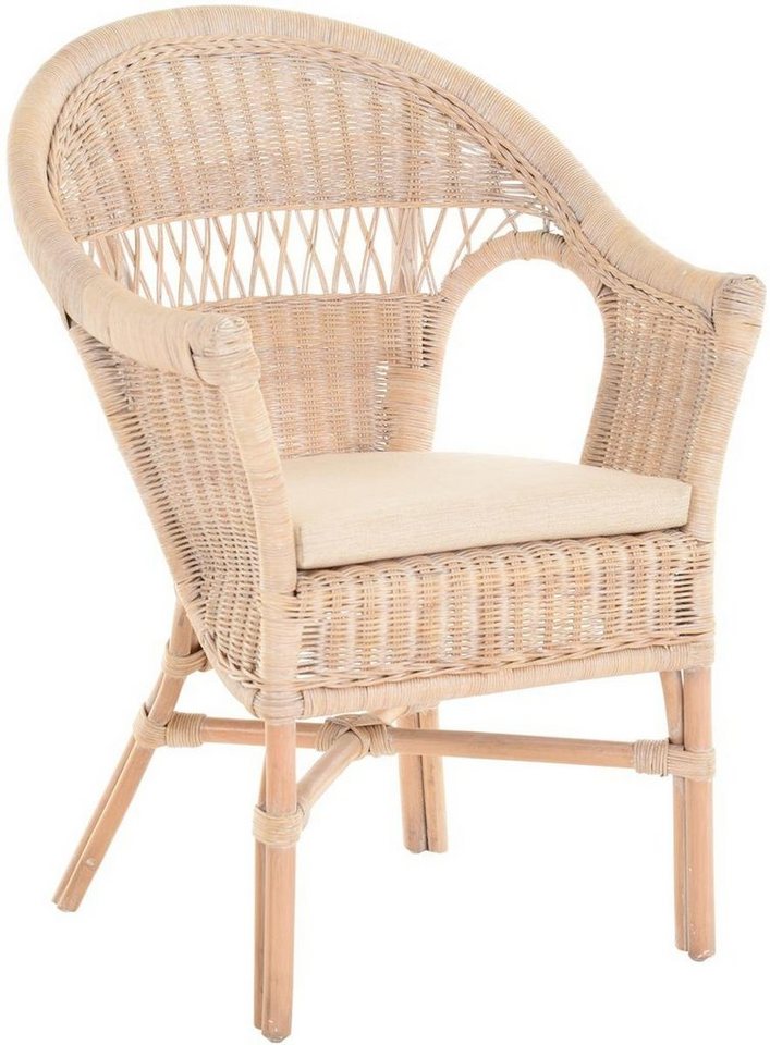 Krines Home Esszimmersessel Stapelbarer Rattansessel Wohnzimmer im Landhaus Stil Korbsessel Kissen, Flechtsessel echtes Rattan Sessel von Krines Home