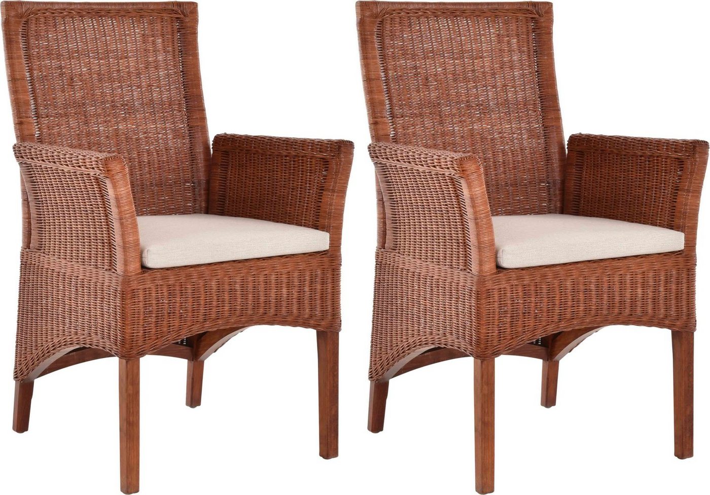 Krines Home Esszimmerstuhl 2er Set Esszimmerstuhl Rattanstuhl mit Armlehne Esszimmer Stühle Holz (2 St), aus Rattan Naturmaterial, mit Armlehnen von Krines Home