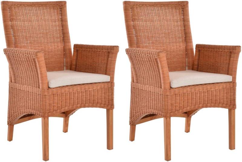 Krines Home Esszimmerstuhl 2er Set Esszimmerstuhl Rattanstuhl mit Armlehne Esszimmer Stühle Holz (2 St), aus Rattan Naturmaterial, mit Armlehnen von Krines Home