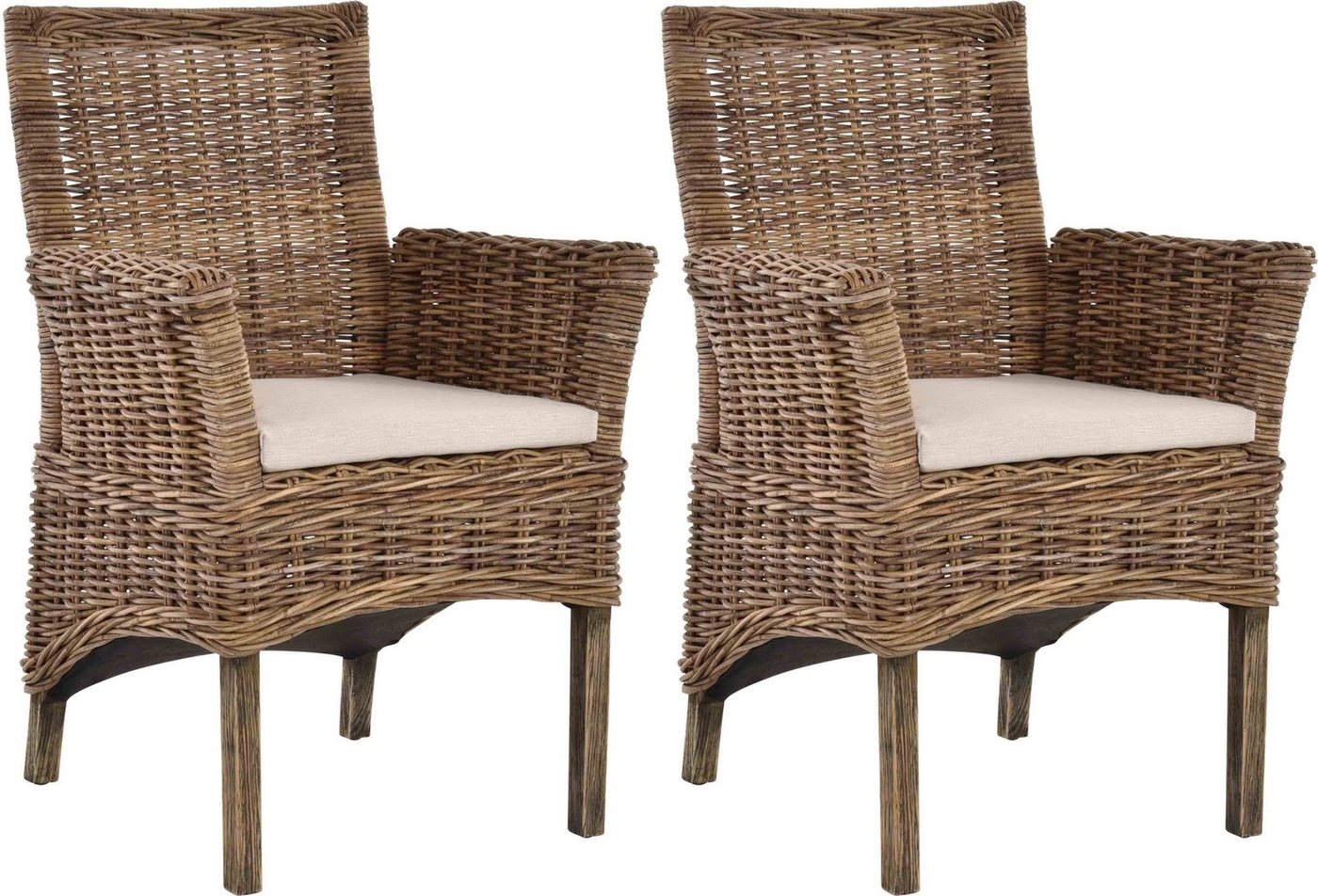 Krines Home Esszimmerstuhl 2er Set Esszimmerstuhl Rattanstuhl mit Armlehne Esszimmer Stühle Holz (2 St), aus Rattan Naturmaterial, mit Armlehnen von Krines Home