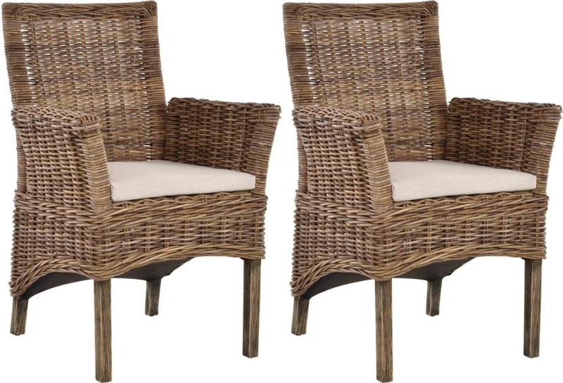 Krines Home Esszimmerstuhl 2er Set Esszimmerstuhl Rattanstuhl mit Armlehne Esszimmer Stühle Holz (2 St), aus Rattan Naturmaterial, mit Armlehnen von Krines Home