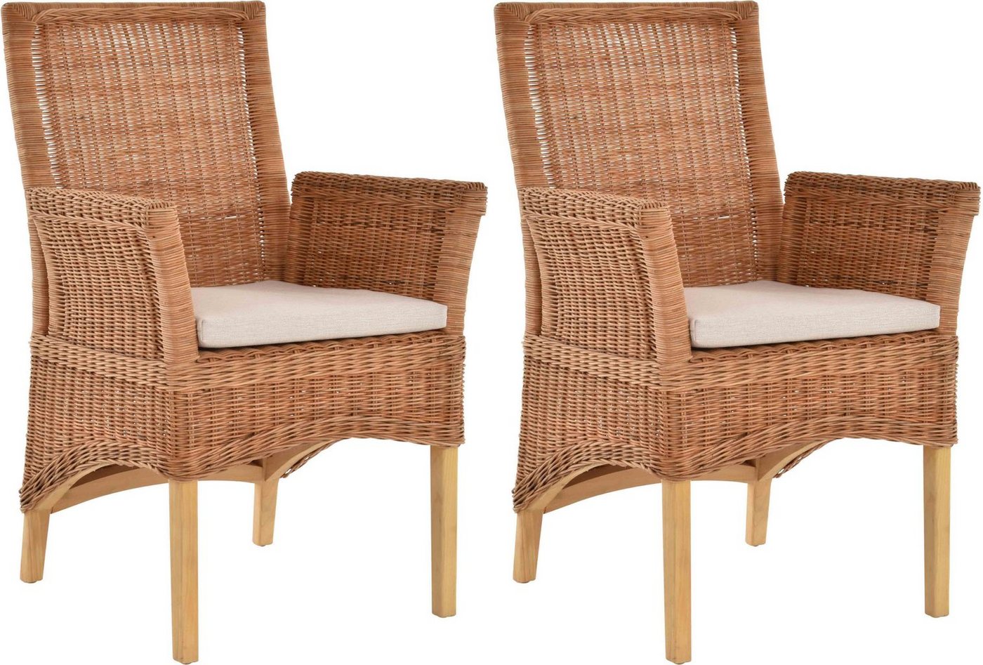 Krines Home Esszimmerstuhl 2er Set Esszimmerstuhl Rattanstuhl mit Armlehne Esszimmer Stühle Holz (2 St), aus Rattan Naturmaterial, mit Armlehnen von Krines Home