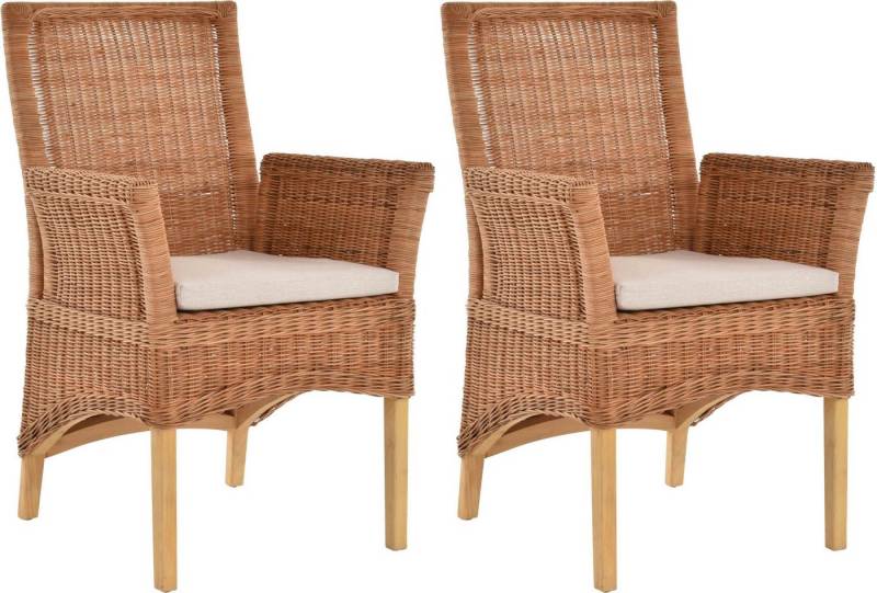 Krines Home Esszimmerstuhl 2er Set Esszimmerstuhl Rattanstuhl mit Armlehne Esszimmer Stühle Holz (2 St), aus Rattan Naturmaterial, mit Armlehnen von Krines Home