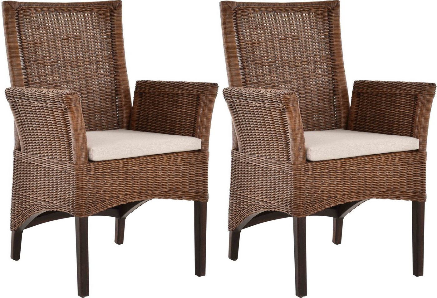 Krines Home Esszimmerstuhl 2er Set Esszimmerstuhl Rattanstuhl mit Armlehne Esszimmer Stühle Holz (2 St), aus Rattan Naturmaterial, mit Armlehnen von Krines Home