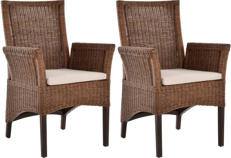 Krines Home Esszimmerstuhl 2er Set Esszimmerstuhl Rattanstuhl mit Armlehne Esszimmer Stühle Holz (2 St), aus Rattan Naturmaterial, mit Armlehnen von Krines Home