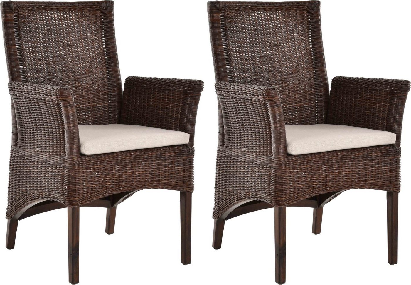 Krines Home Esszimmerstuhl 2er Set Esszimmerstuhl Rattanstuhl mit Armlehne Esszimmer Stühle Holz (2 St), aus Rattan Naturmaterial, mit Armlehnen von Krines Home