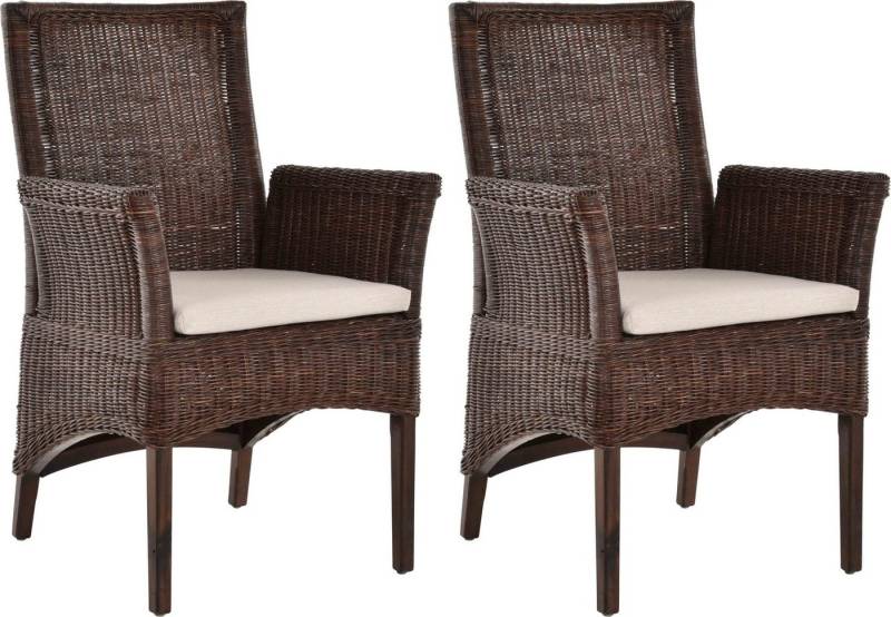 Krines Home Esszimmerstuhl 2er Set Esszimmerstuhl Rattanstuhl mit Armlehne Esszimmer Stühle Holz (2 St), aus Rattan Naturmaterial, mit Armlehnen von Krines Home