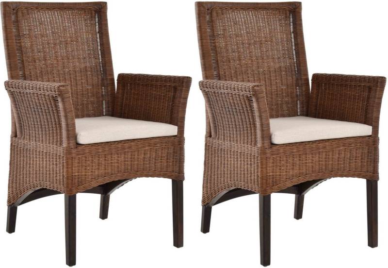 Krines Home Esszimmerstuhl 2er Set Esszimmerstuhl Rattanstuhl mit Armlehne Esszimmer Stühle Holz (2 St), aus Rattan Naturmaterial, mit Armlehnen von Krines Home