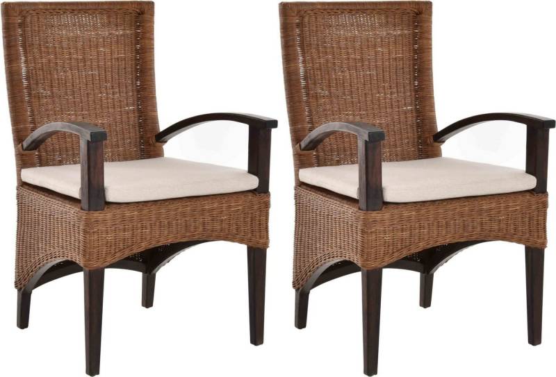 Krines Home Esszimmerstuhl 2er Set Esszimmerstuhl Rattanstuhl mit Armlehnen Esszimmer Stühle (2 St), Arnlehne aus Holz von Krines Home