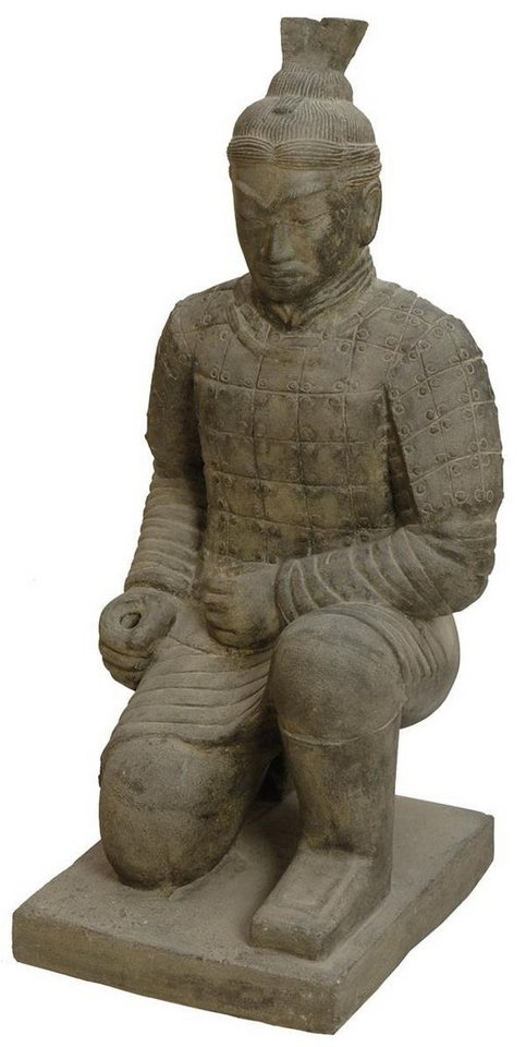 Krines Home Gartenfigur Gartenfigur Chinesischer Soldat Krieger Terrakotta Armee Statue 100cm, kniend Steinguss/Steinfigur Krieger für Haus und Garten von Krines Home