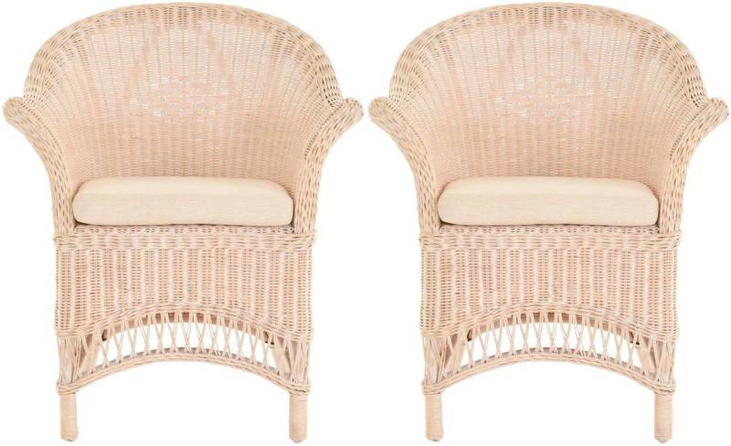 Krines Home Loungesessel 2er Set Extra breiter Rattansessel Landhaus Flechtsessel Wintergarten, Natur Rattan Sessel Korbsessel von Krines Home
