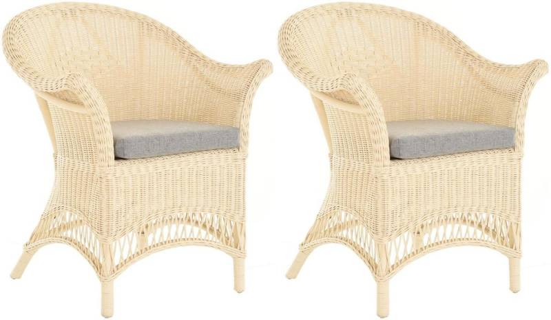Krines Home Loungesessel 2er Set Extra breiter Rattansessel Landhaus Flechtsessel Wintergarten, Natur Rattan Sessel Korbsessel von Krines Home