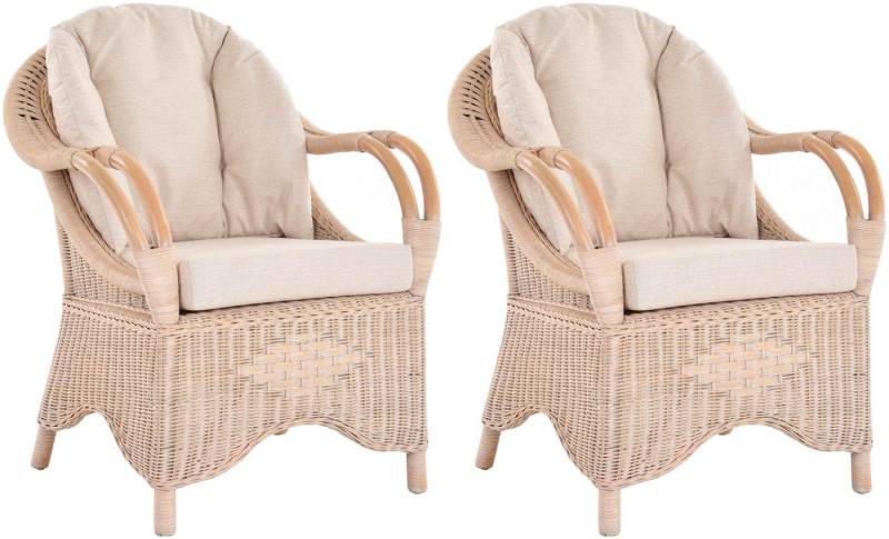 Krines Home Loungesessel 2er Set Wintergarten Rattansessel Natur Rattan Sessel Armlehnsessel (2 Sessel mit Armlehnen), Wohnzimmer Rattanmöbel von Krines Home