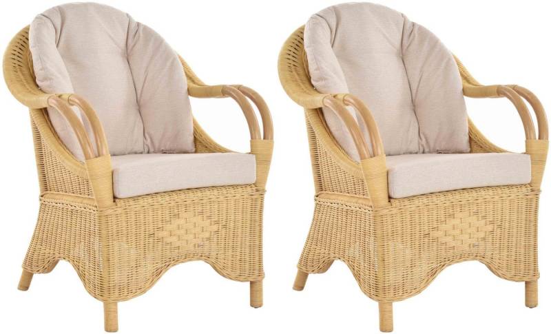 Krines Home Loungesessel 2er Set Wintergarten Rattansessel Natur Rattan Sessel Armlehnsessel (2 Sessel mit Armlehnen), Wohnzimmer Rattanmöbel von Krines Home