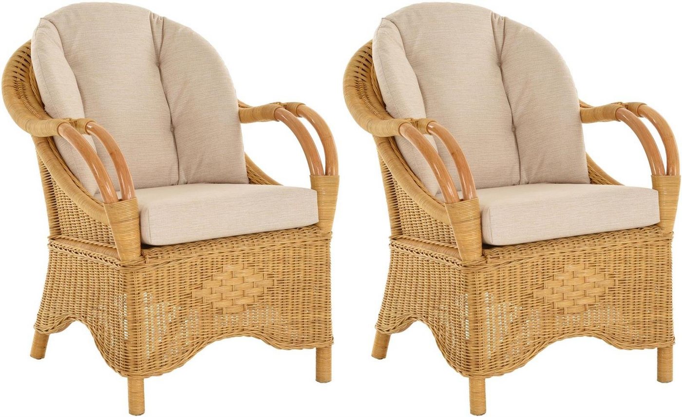 Krines Home Loungesessel 2er Set Wintergarten Rattansessel Natur Rattan Sessel Armlehnsessel (2 Sessel mit Armlehnen) von Krines Home