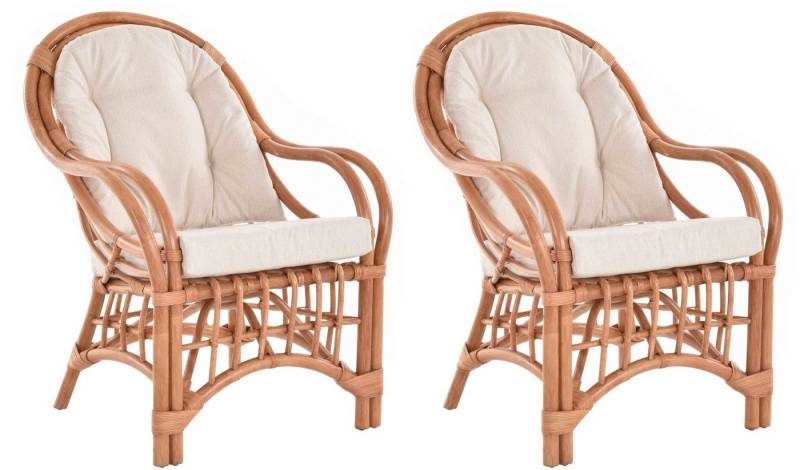Krines Home Loungesessel 2er Set Wintergarten Rattansessel Natur Rattan Sessel Armlehnsessel (2 Sessel mit Armlehnen), Wohnzimmer Rattanmöbel von Krines Home