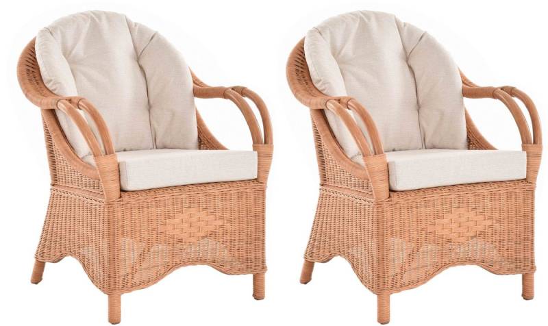Krines Home Loungesessel 2er Set Wintergarten Rattansessel Natur Rattan Sessel Armlehnsessel (2 Sessel mit Armlehnen), Wohnzimmer Rattanmöbel von Krines Home