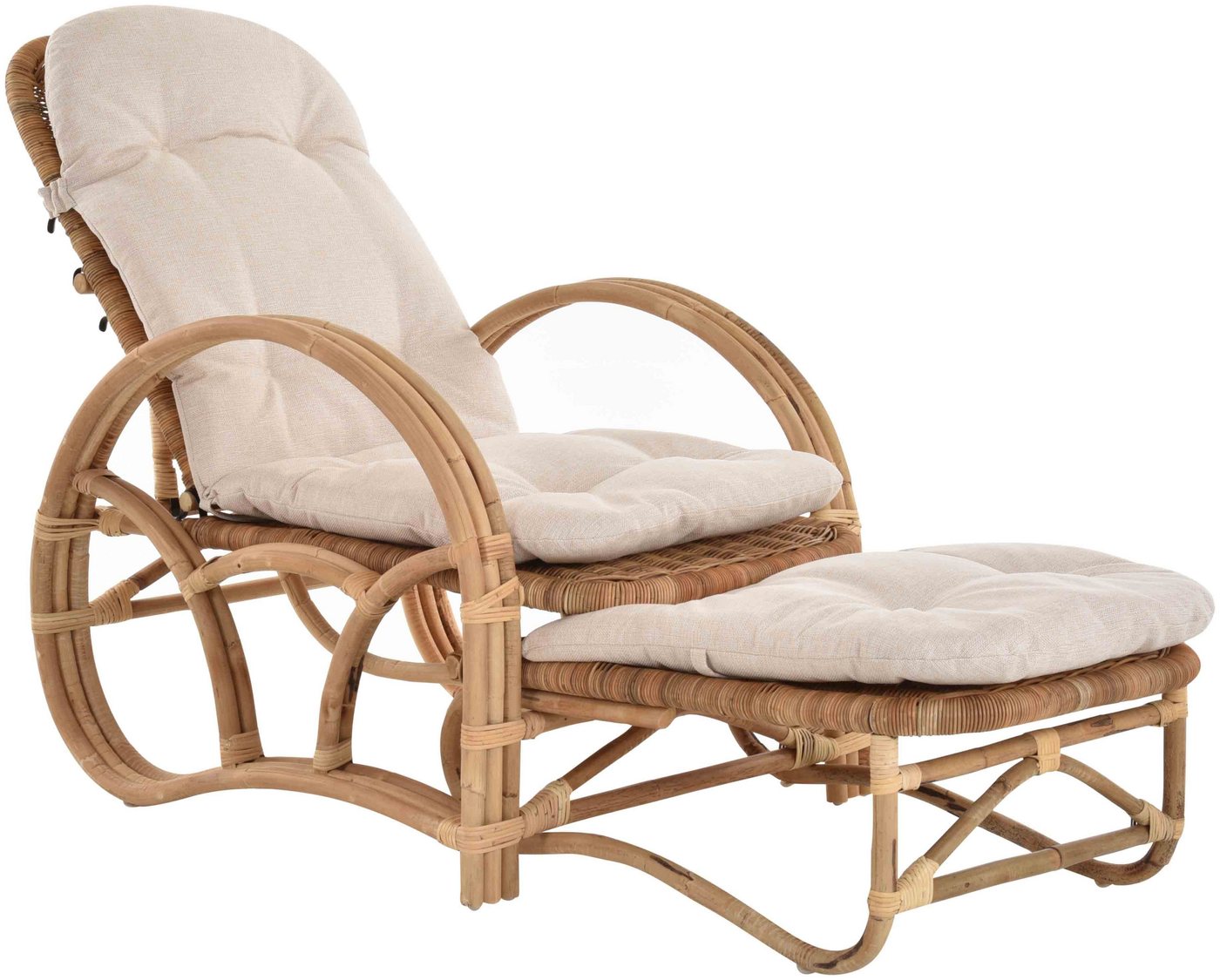 Krines Home Loungesessel Rattanliege Liegesessel klappbar mit Hocker Relax Liegestuhl Liege, mit Auflage, mit Armlehnen, klappbar von Krines Home