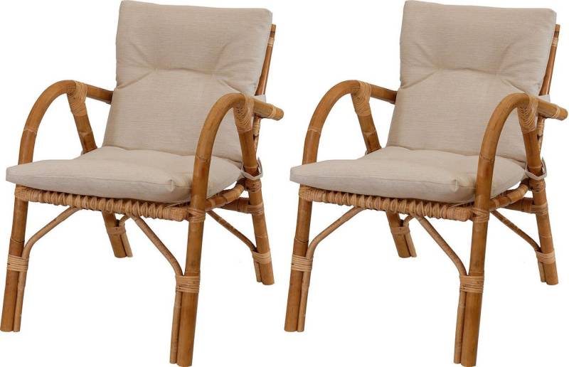 Krines Home Loungesessel Set/2 Rattansessel aus Naturrohr mediterraner Stil (Gestäbt-Polster) (2-St., 2x Korbstuhl), Relax Korbstuhl mit Armlehnen von Krines Home