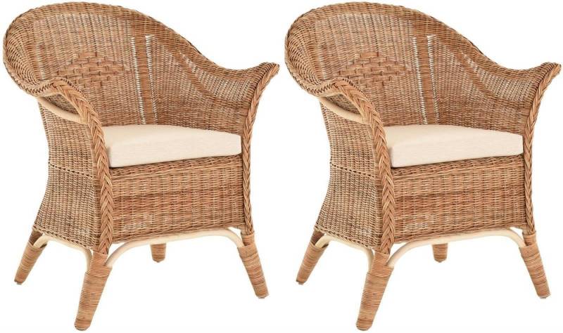 Krines Home Loungesessel Set/2 extra breiter Rattansessel Natur Rattanstuhl Lounge mit Kissen (Spar-Set), Flechtsessel Lounge Korbsessel von Krines Home