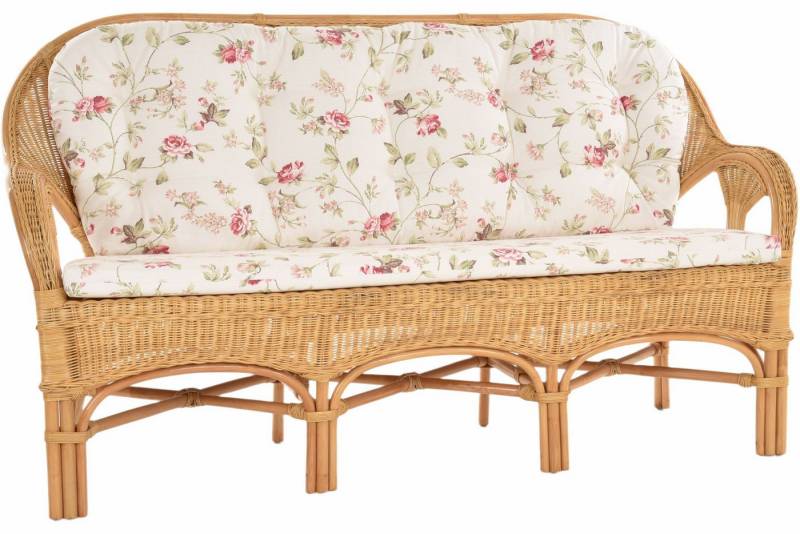 Krines Home Loungesofa Rattan Dreisitzer Bank Palm Küchenbank Wintergarten Sofa Bank 3-Sitzer, Wintergartenbank von Krines Home