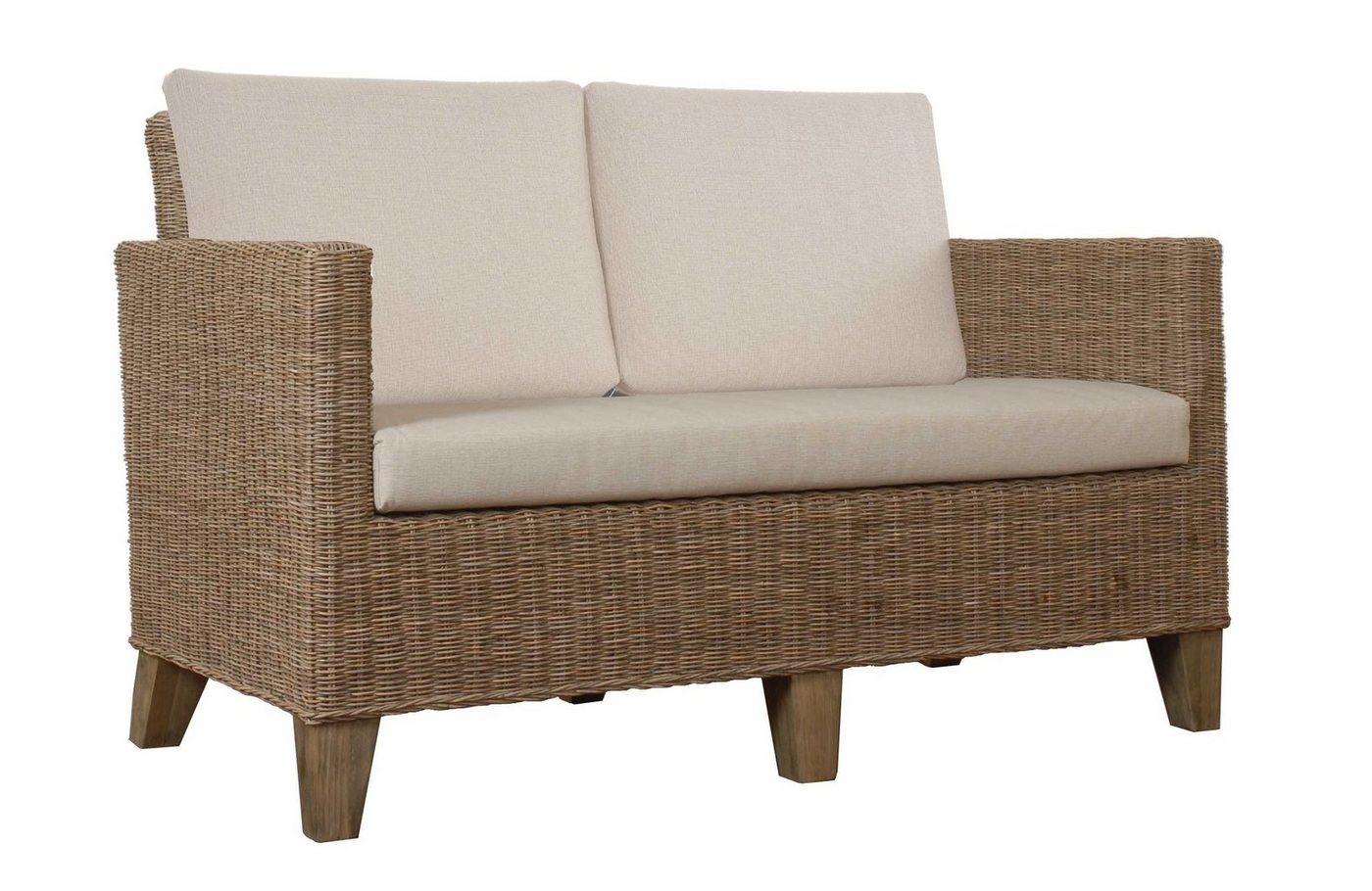 Krines Home Loungesofa Rattan-Sofa 2-Sitzer Lounge Couch aus echtem Rattan inkl. Sitzpolster von Krines Home