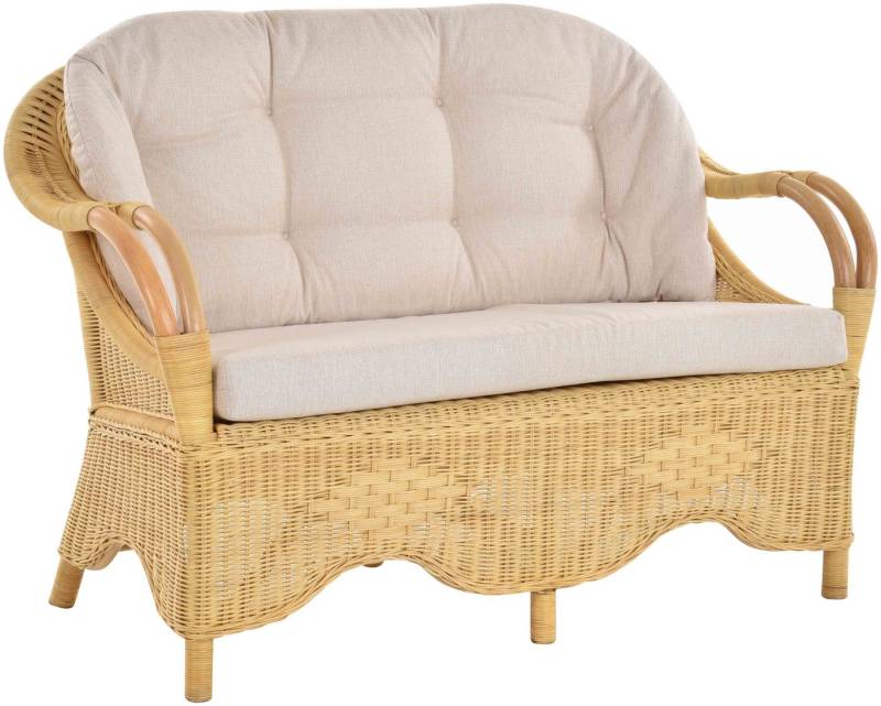 Krines Home Loungesofa Rattansofa 2-Sitzer-Sofa Wintergarten Natur Rattan Couch Rattanmöbel von Krines Home