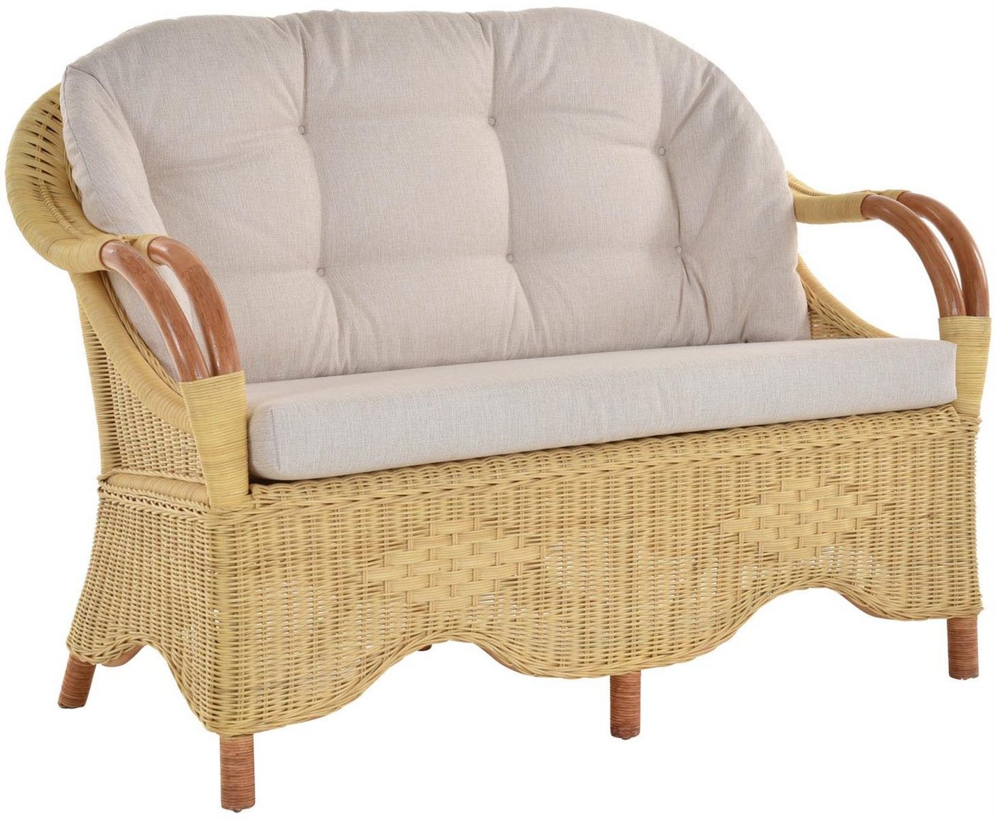 Krines Home Loungesofa Rattansofa 2-Sitzer-Sofa Wintergarten Natur Rattan Couch Rattanmöbel von Krines Home