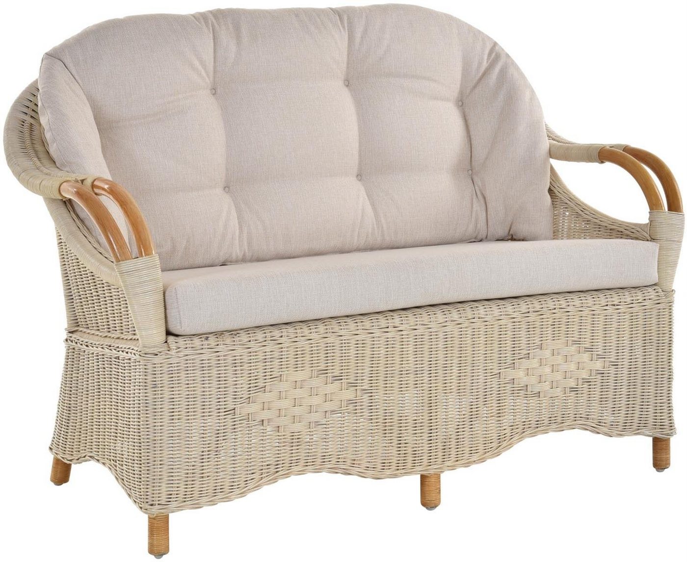 Krines Home Loungesofa Rattansofa 2-Sitzer-Sofa Wintergarten Natur Rattan Couch Rattanmöbel von Krines Home