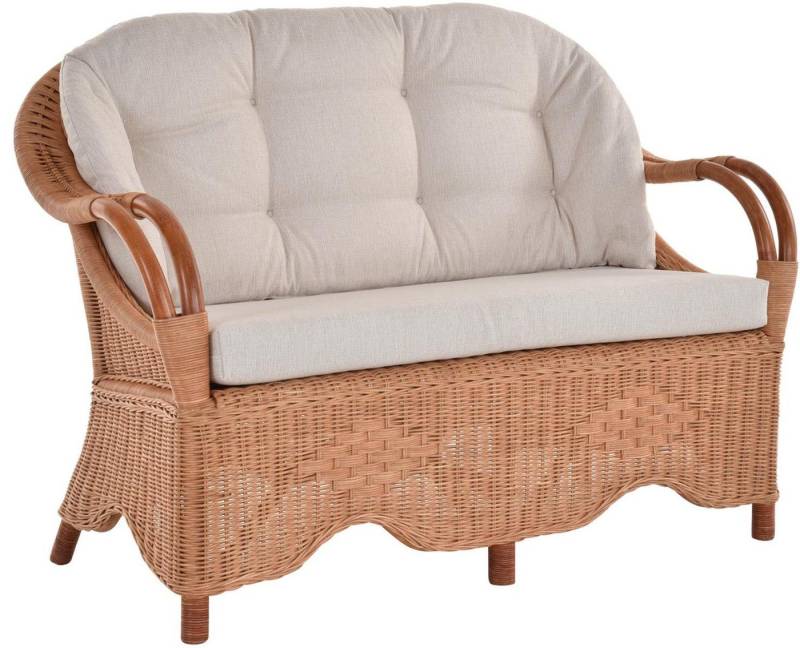 Krines Home Loungesofa Rattansofa 2-Sitzer-Sofa Wintergarten Natur Rattan Couch Rattanmöbel von Krines Home