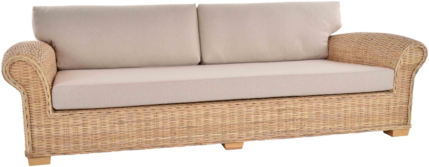 Krines Home Loungesofa Rattansofa Couch Chester Natur Rattan Sofa mit Polster 4-Sitzer, tief, Rattanmöbel, Wohnzimmer, Liegesofa, Lounge von Krines Home