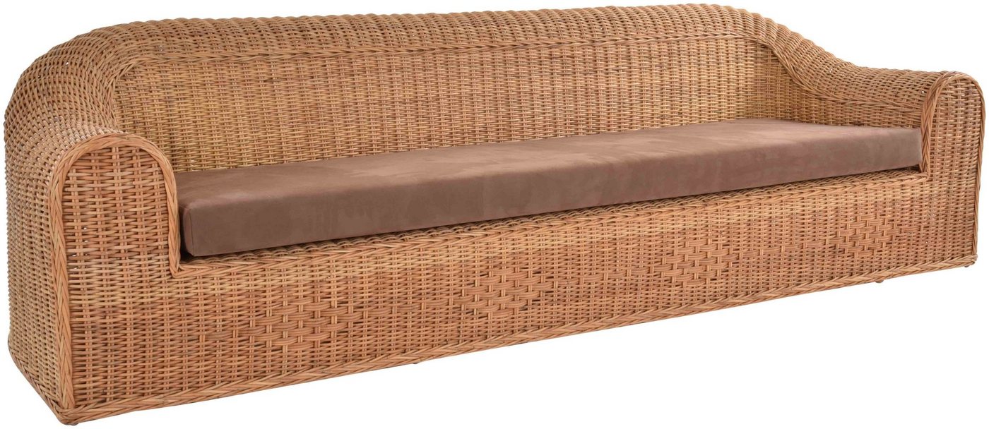 Krines Home Loungesofa Rattansofa Wohnzimmer Couch aus echtem Rattan Lounge Sofa 4-Sitzer, Stabiler Holzrahmen von Krines Home