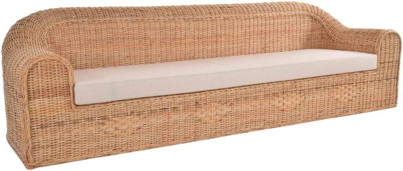 Krines Home Loungesofa Rattansofa Wohnzimmer Couch aus echtem Rattan Lounge Sofa 4-Sitzer, Stabiler Holzrahmen von Krines Home