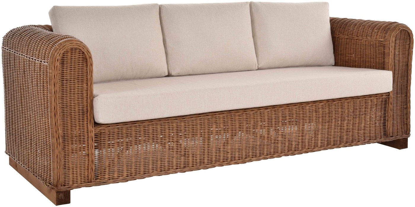 Krines Home Loungesofa Rattansofa Wohnzimmersofa IO für 3 Personen Dreisitzer Wohnzimmer, Rattan Couch Farbe Braun von Krines Home