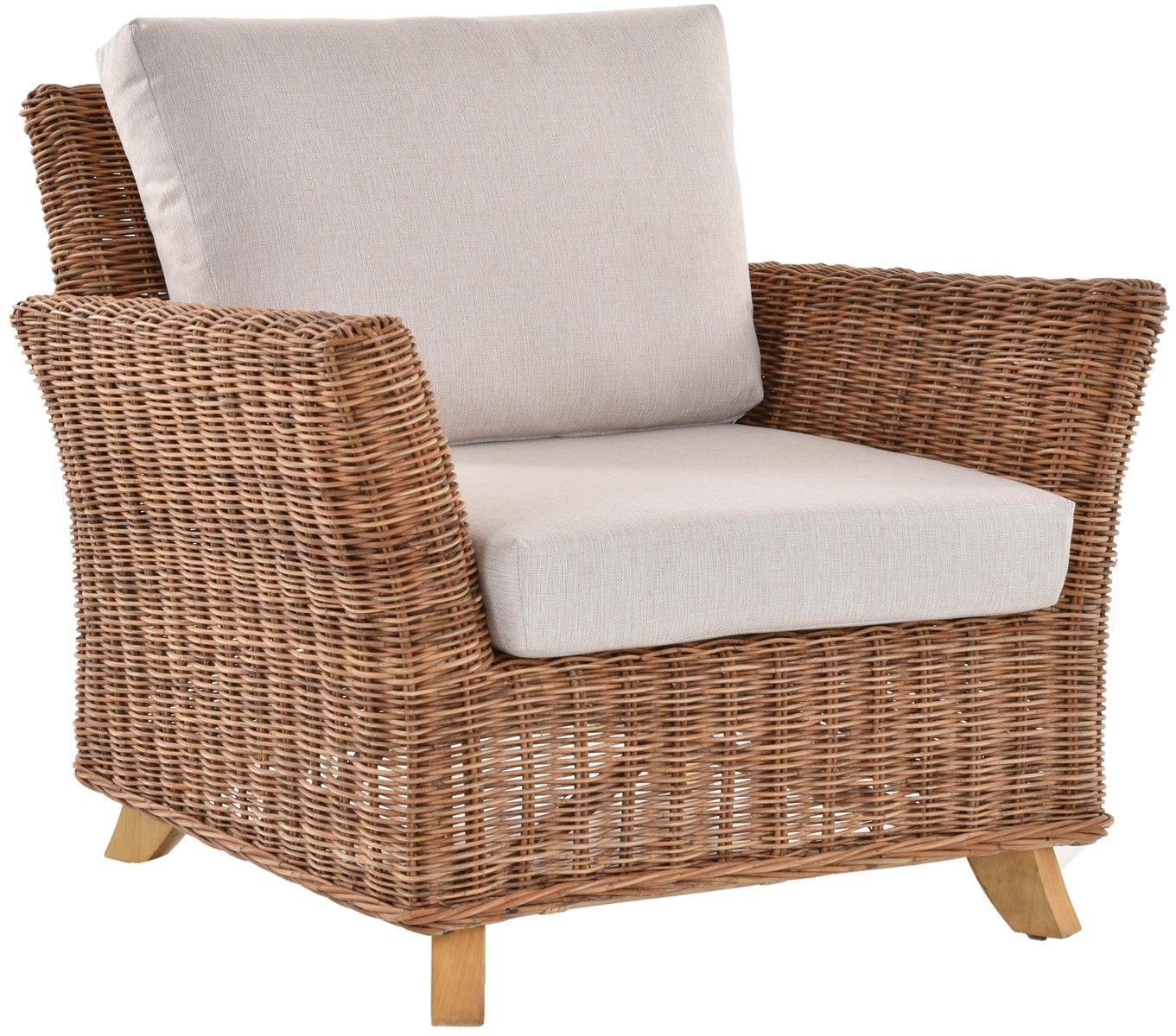 Krines Home Loungesofa Wintergarten Eckgarnitur Valencia Natur Rattan Wohnzimmer Ecksofa, 3-Sitzer Ecksofa Rattanmöbel von Krines Home