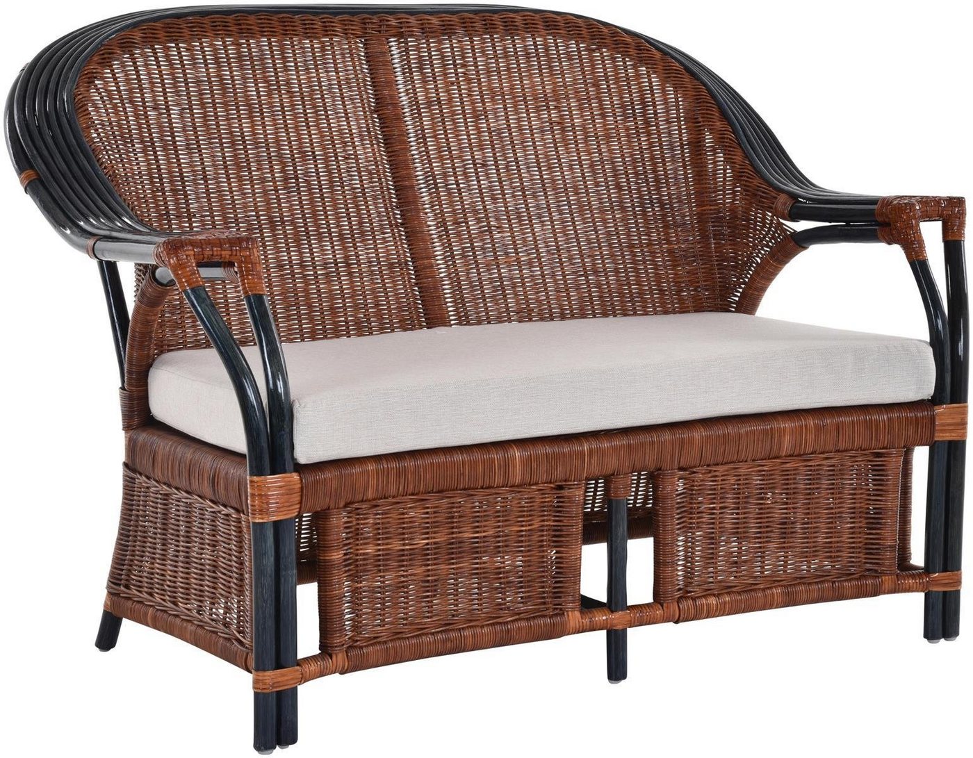 Krines Home Loungesofa Wintergarten Rattansofa Safari Sofa Zweisitzer Couch (Rost-Dunkelblau), Rattan Wohnzimmer Lounge von Krines Home