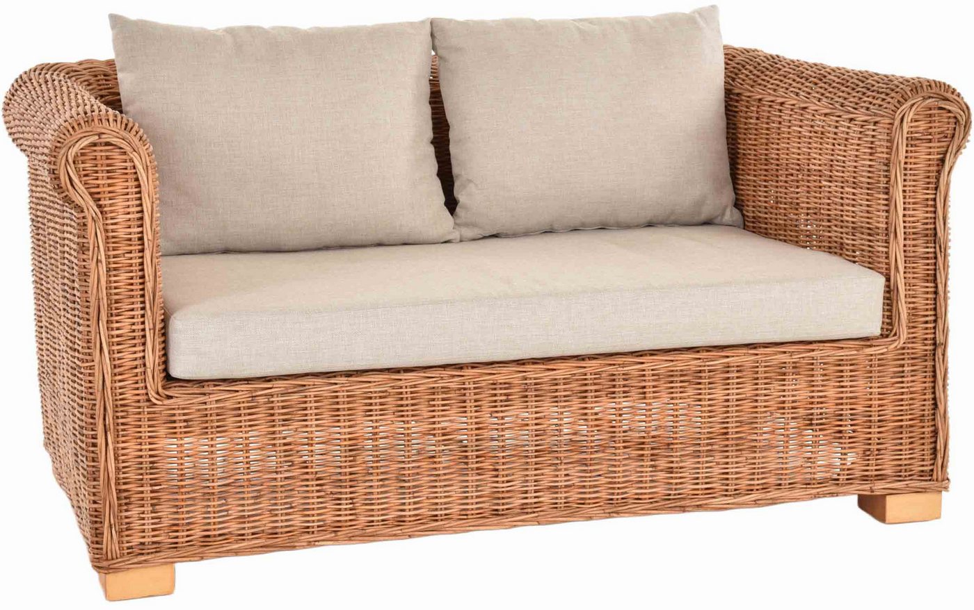 Krines Home Loungesofa Wohnzimmer-Sofa aus echtem Rattan / 2-Sitzer Lounge-Sofa mit Polster, Flechtsofa, Korbsofa von Krines Home